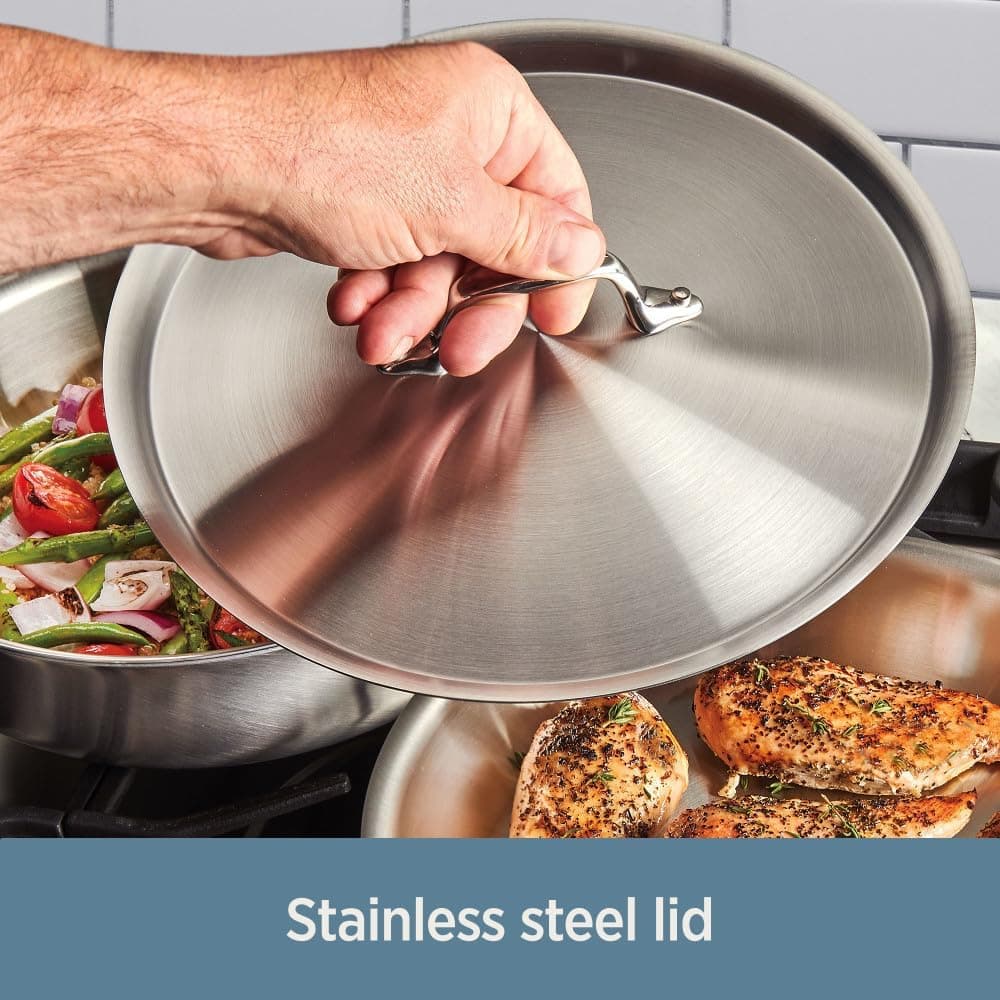 All-Clad D3 Stainless Tri-ply Bonded Stainless Steel Fry Pan with Lid, 12-Inch, Silver view 5