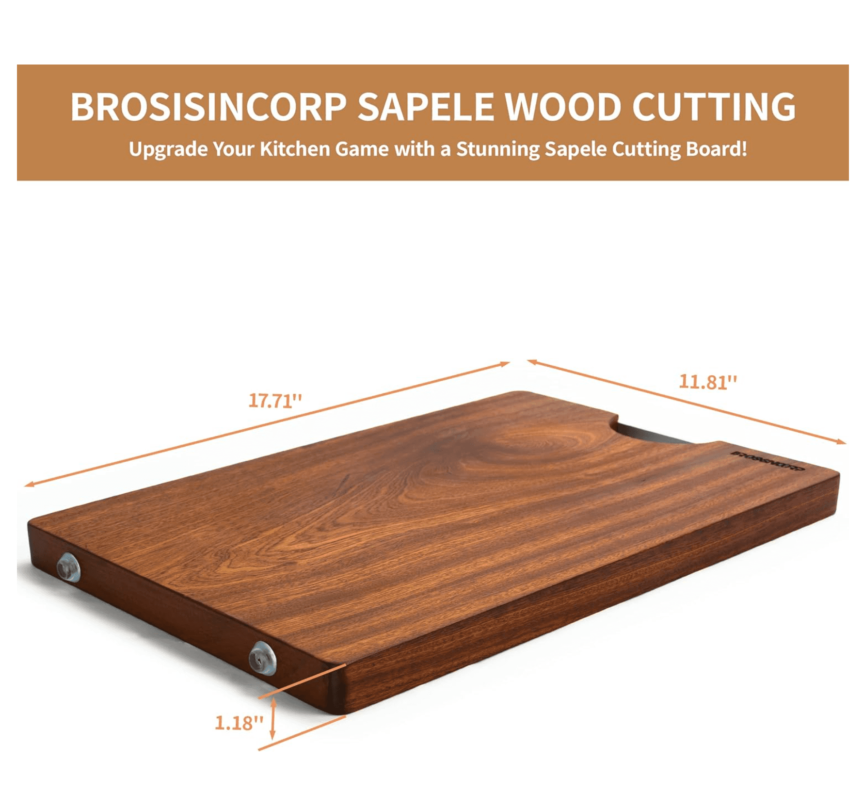 Brosisincorp Solid Sapele Wood Cutting Board One Piece No Glue Non Toxic view 4