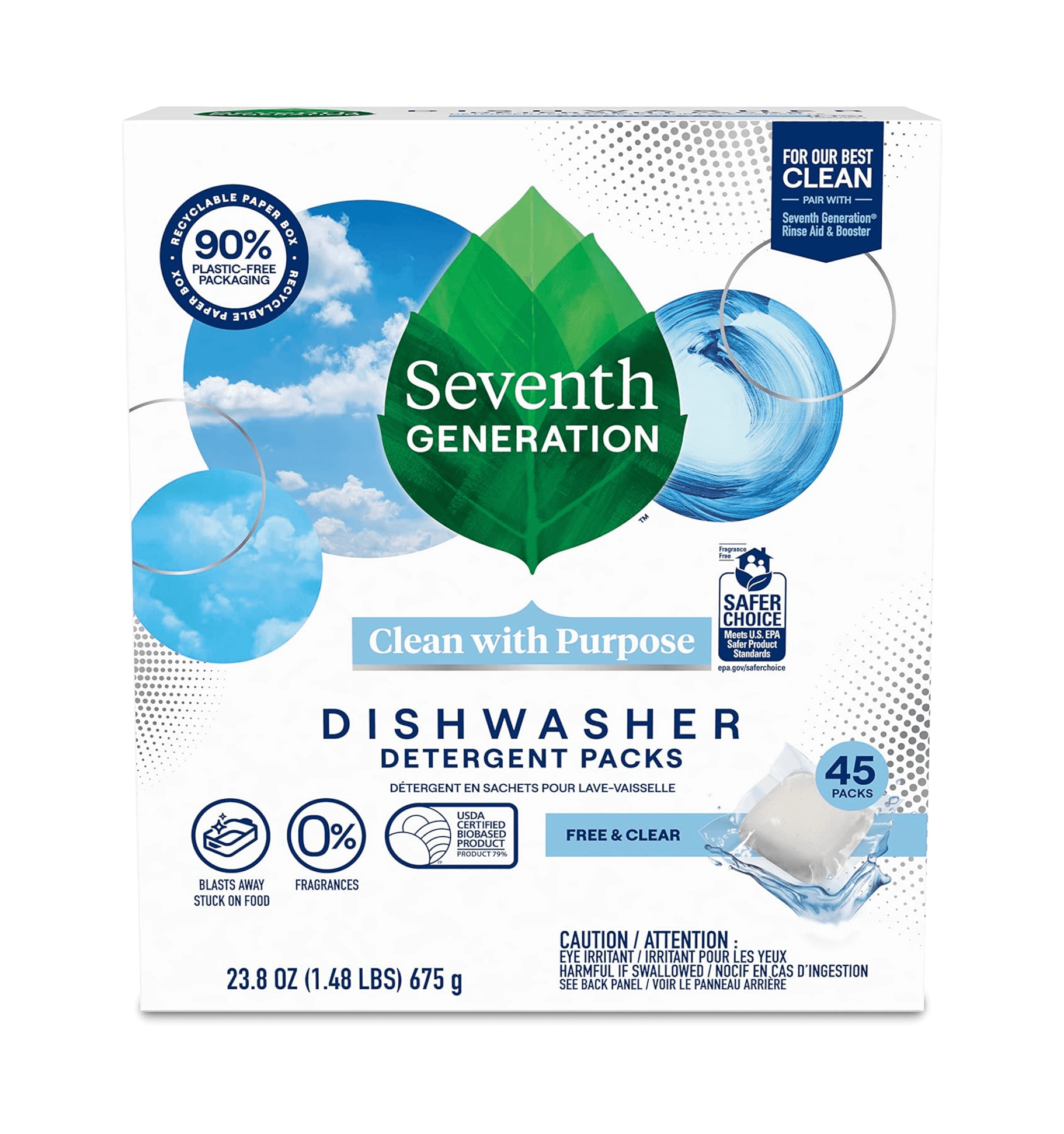 Seventh Generation Dishwasher Detergent Packs Free & Clear 45 count