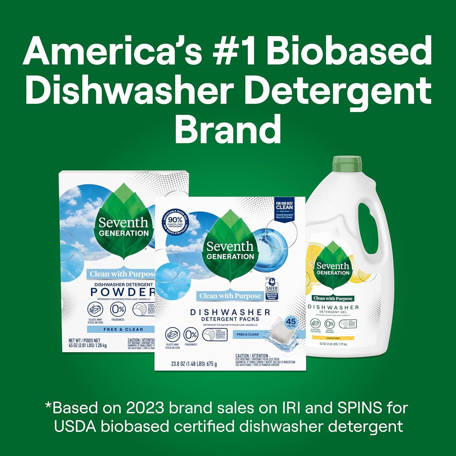 Seventh Generation Dishwasher Detergent Packs Free & Clear 45 count view 6